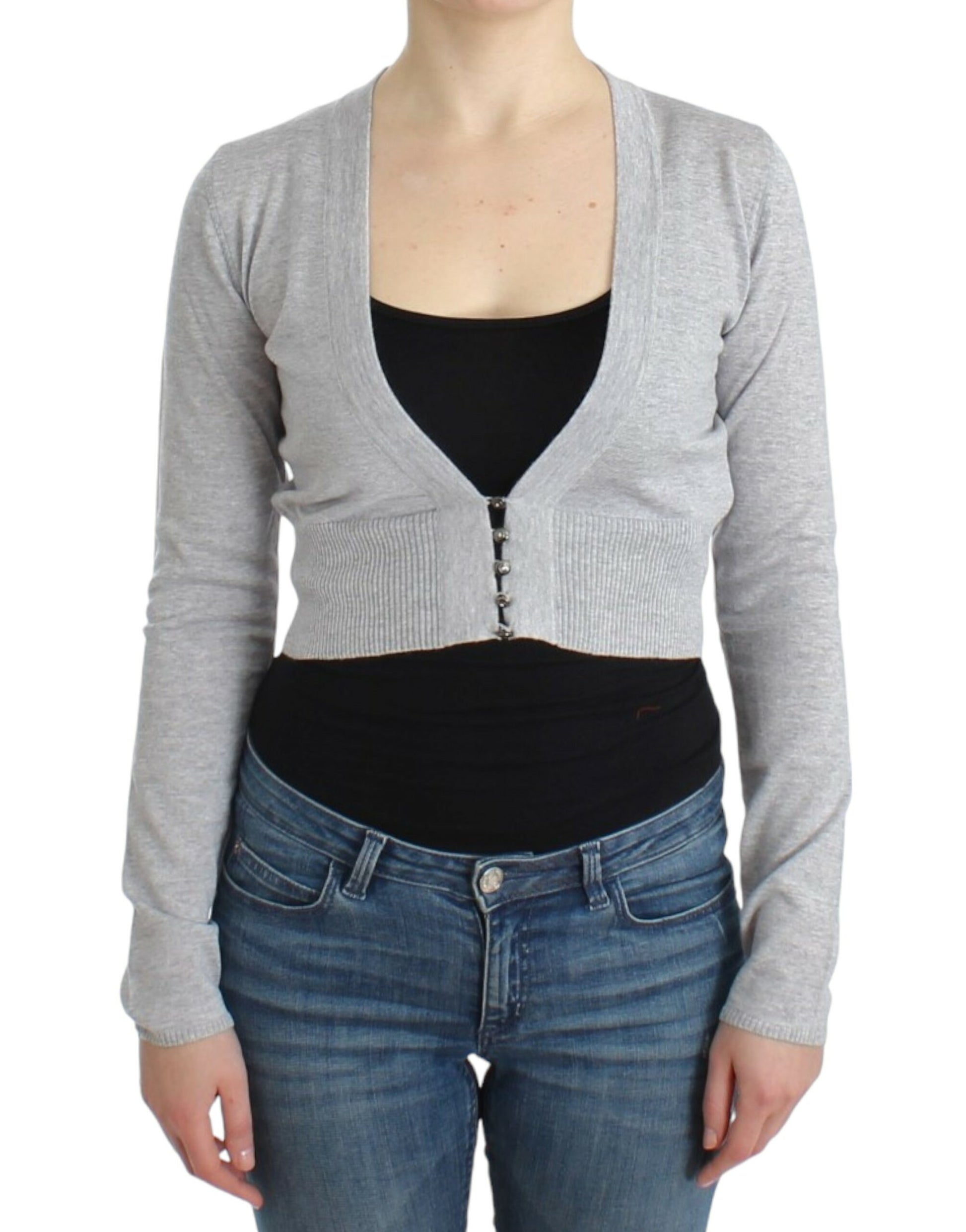 Cropped Virgin Wool Cardigan in chique grijs