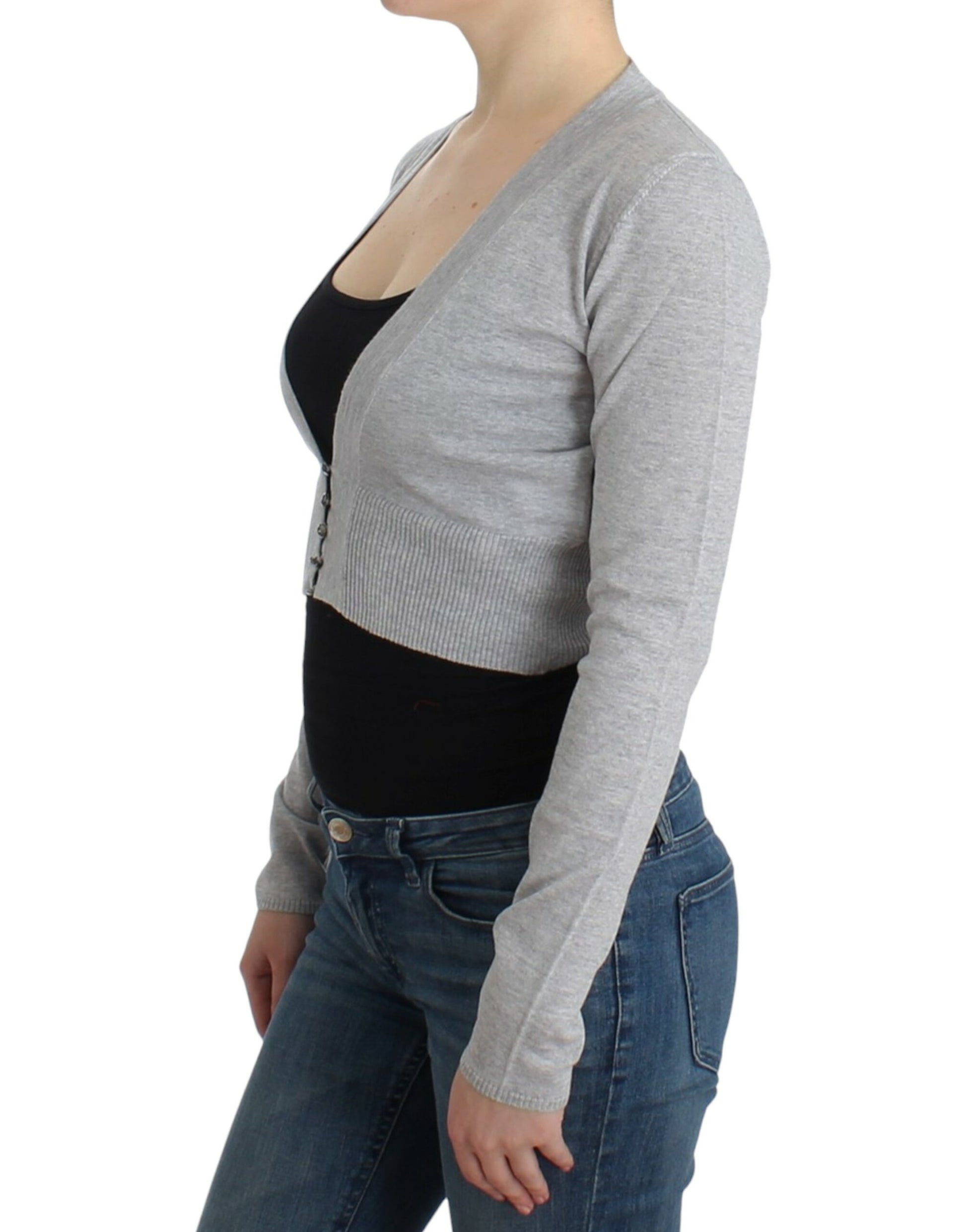 Cropped Virgin Wool Cardigan in chique grijs