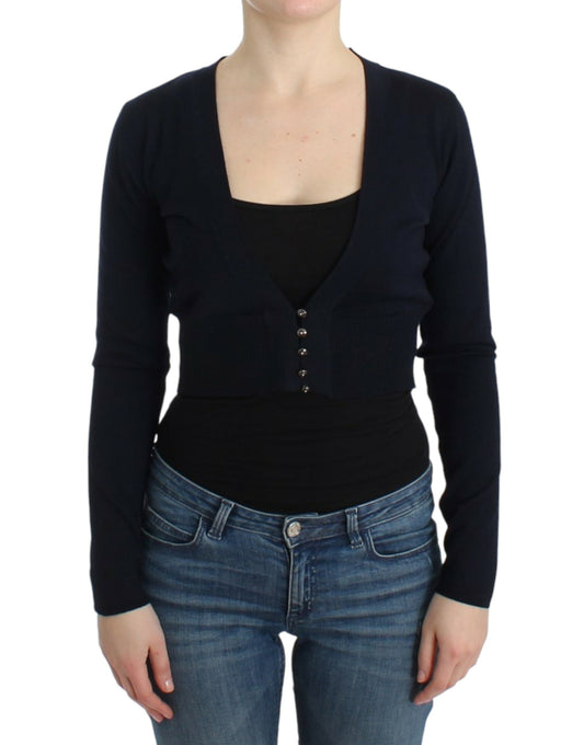 Elegante zwarte cropped maagdelijke wollen cardigan