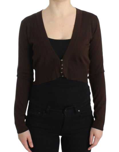 Elegante bruine, gecropped vest van maagdelijke wol