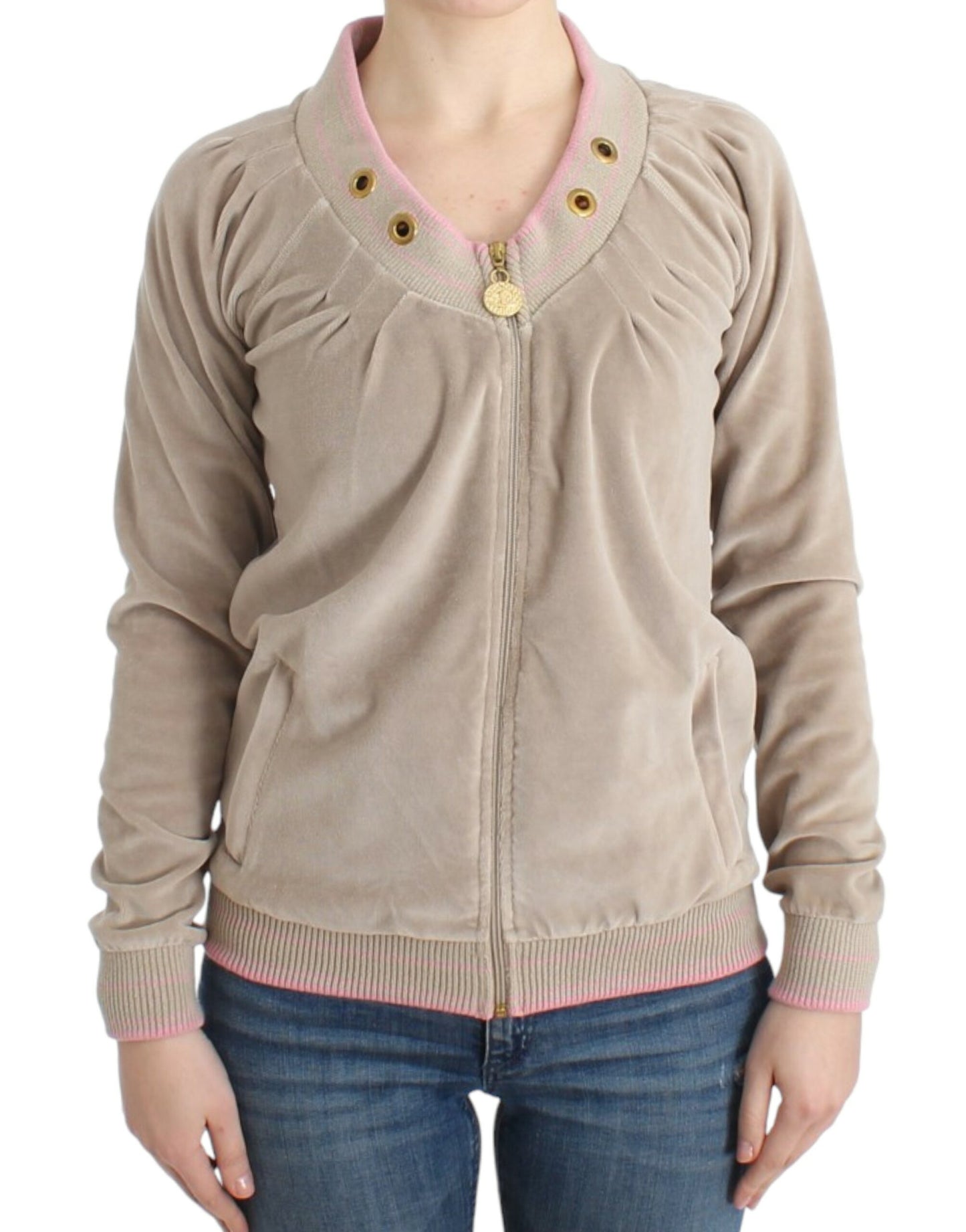 Beige vest met rits en gouden accenten