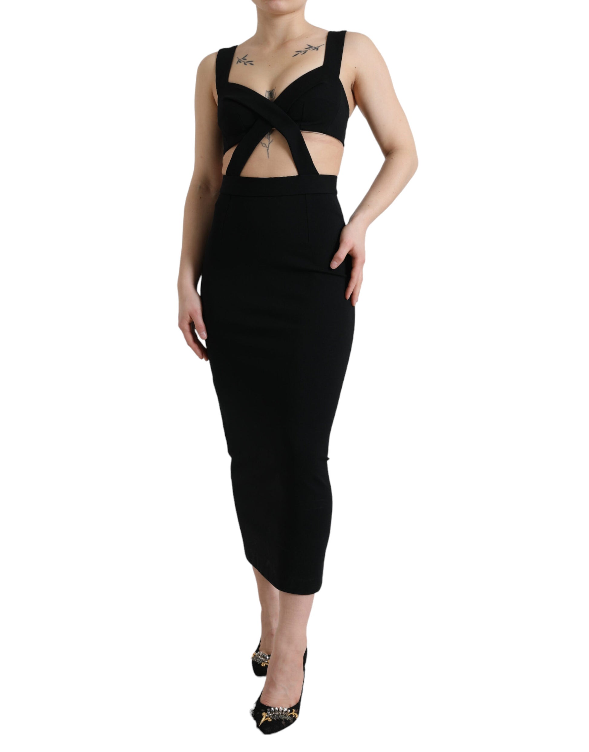 Glamoureuze zwarte bodycon midi-jurk