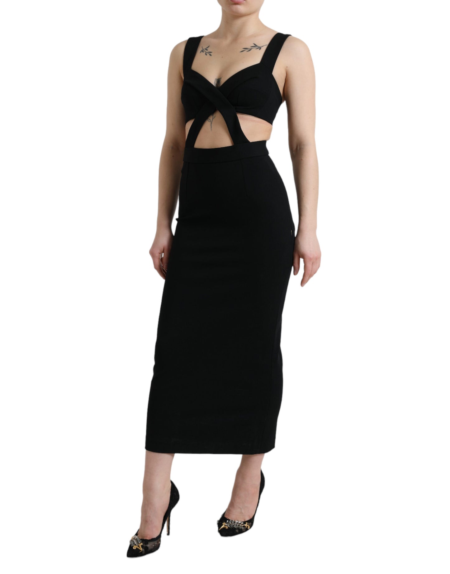 Glamoureuze zwarte bodycon midi-jurk