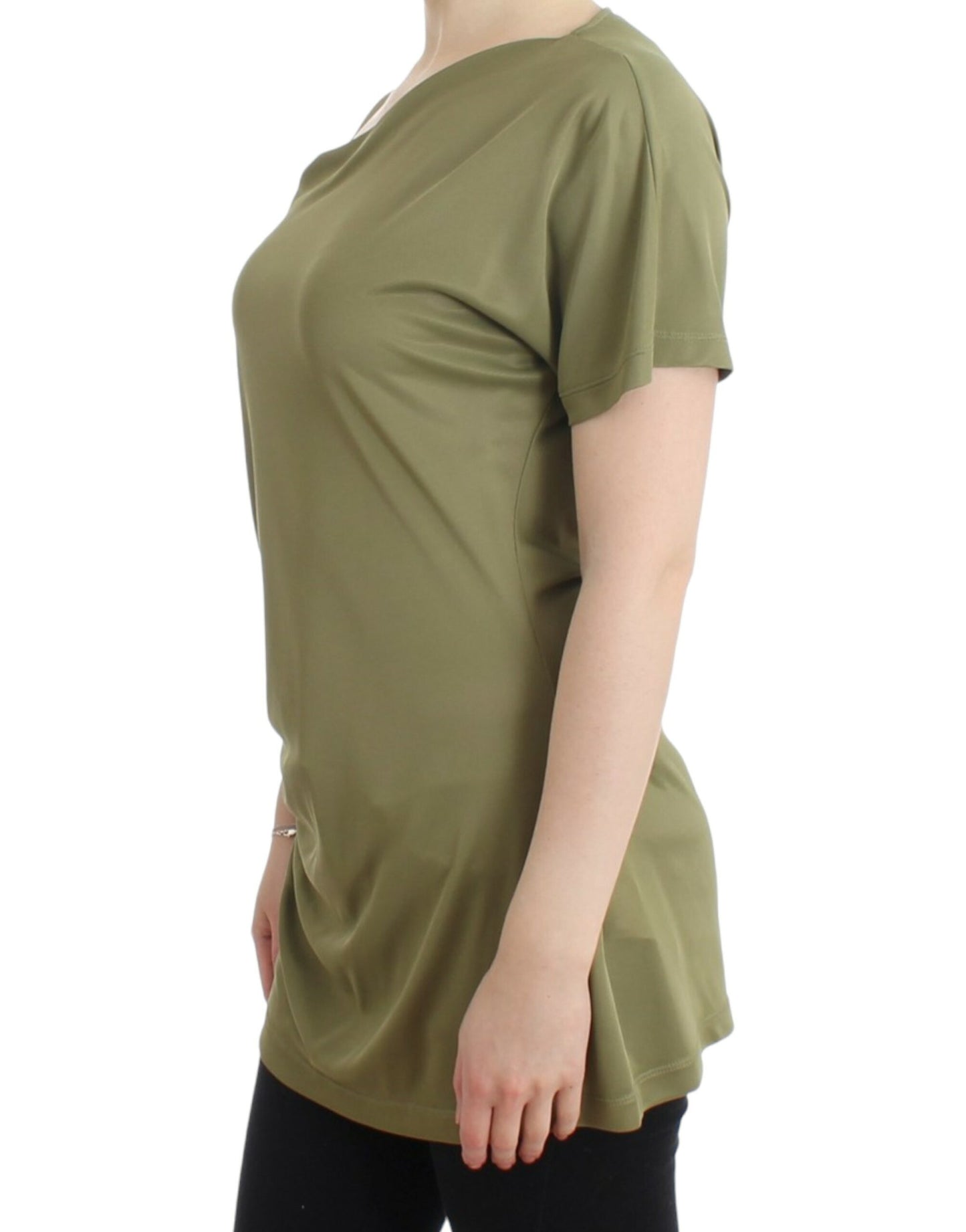 Elegante groene jersey blouse met gouden accenten