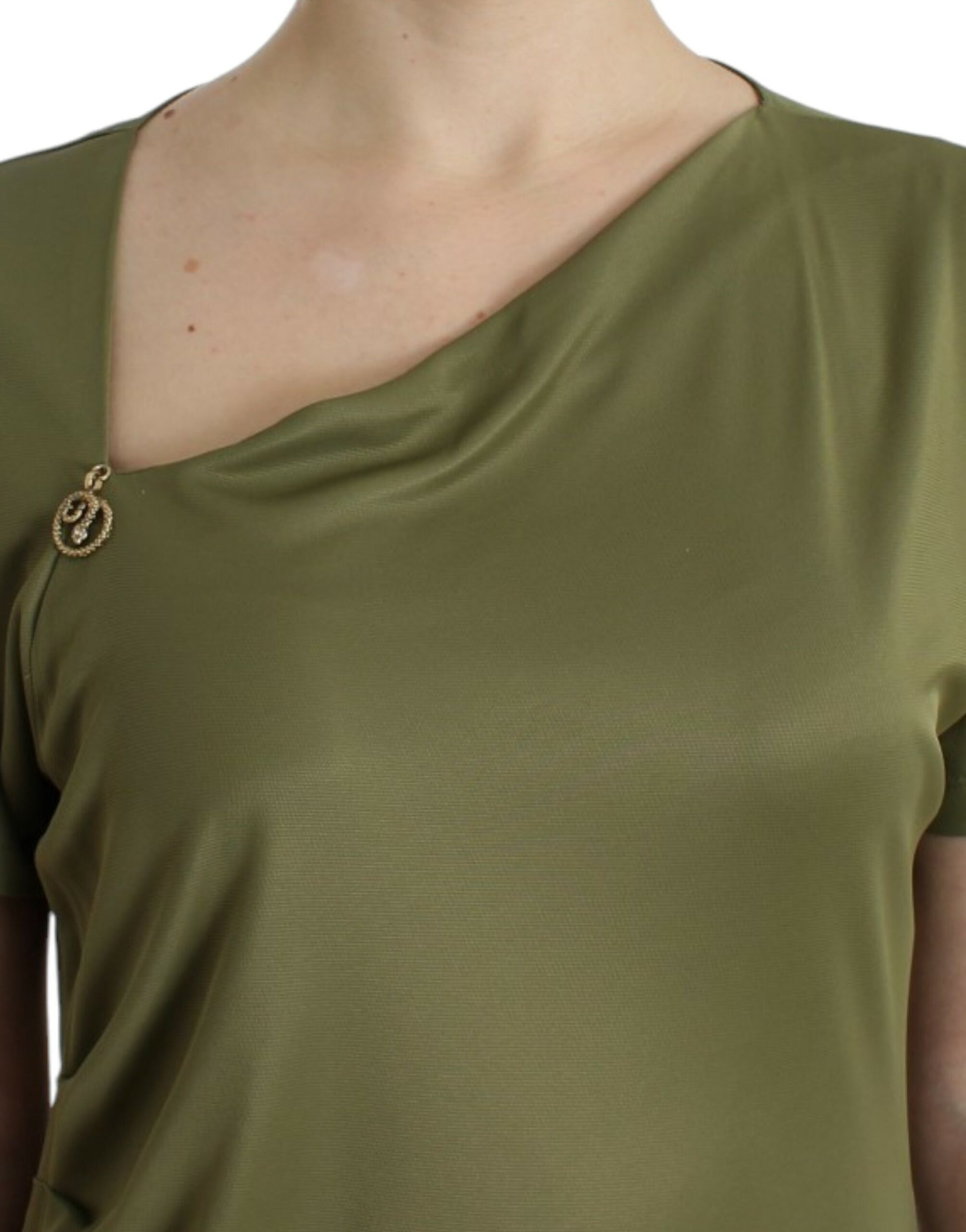 Elegante groene jersey blouse met gouden accenten