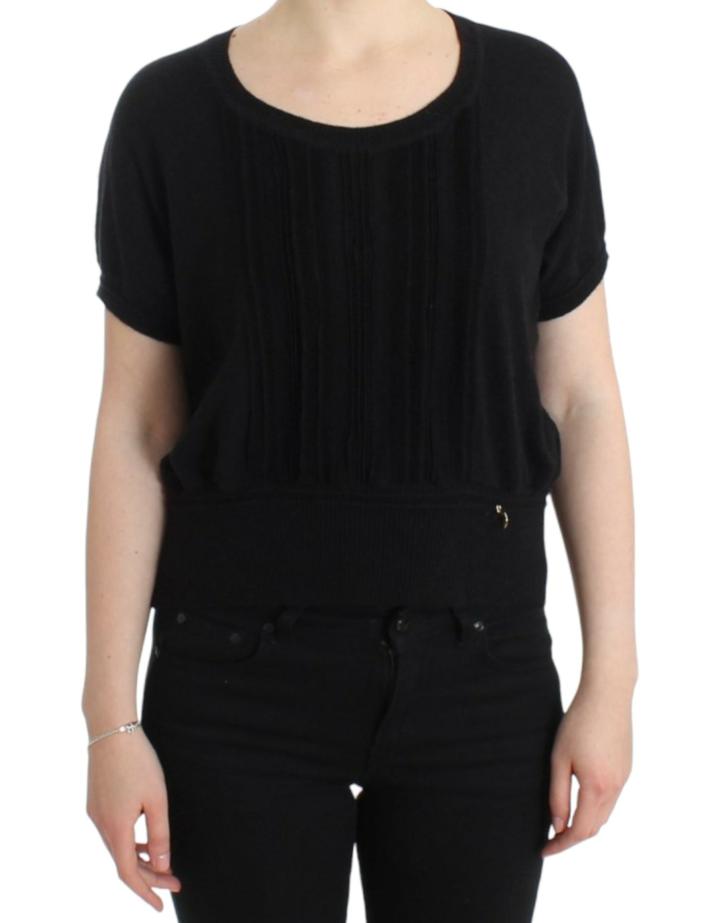 Elegant Short Sleeved Black Jumper