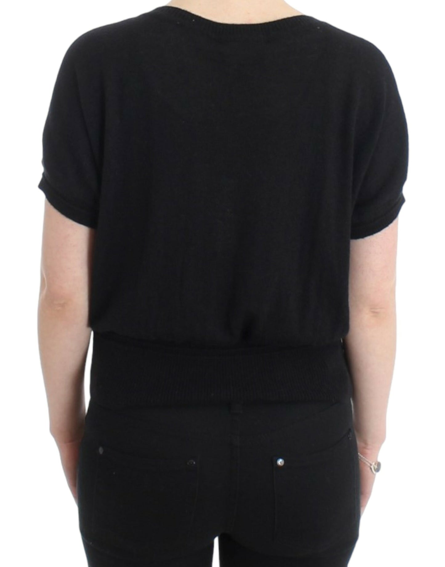 Elegant Short Sleeved Black Jumper