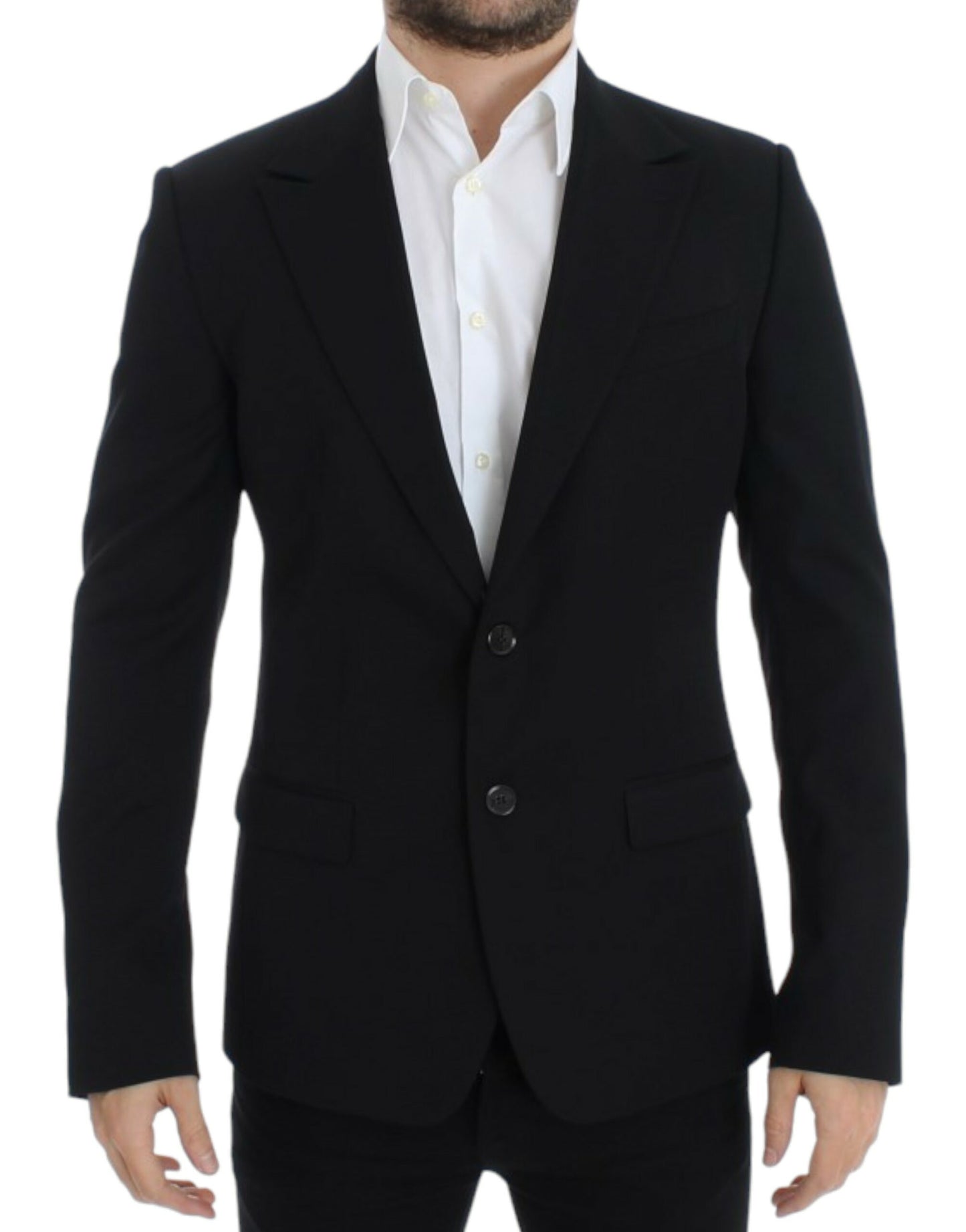 Elegante Slim Fit Zwarte Wollen Blazer