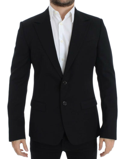 Elegante Slim Fit Zwarte Wollen Blazer