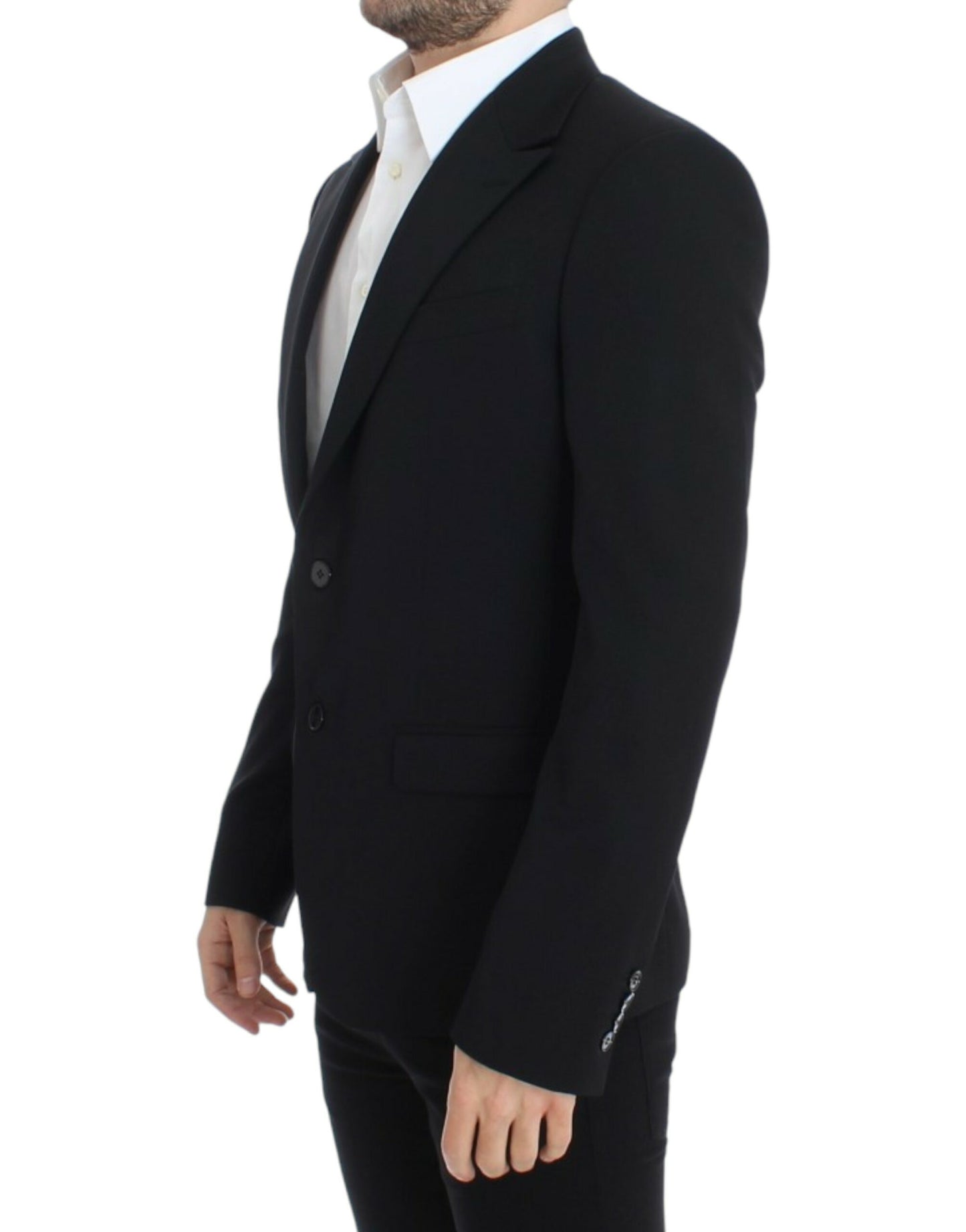 Elegante Slim Fit Zwarte Wollen Blazer