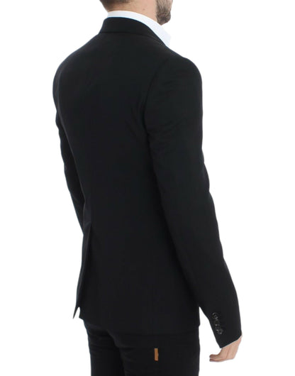 Elegante Slim Fit Zwarte Wollen Blazer