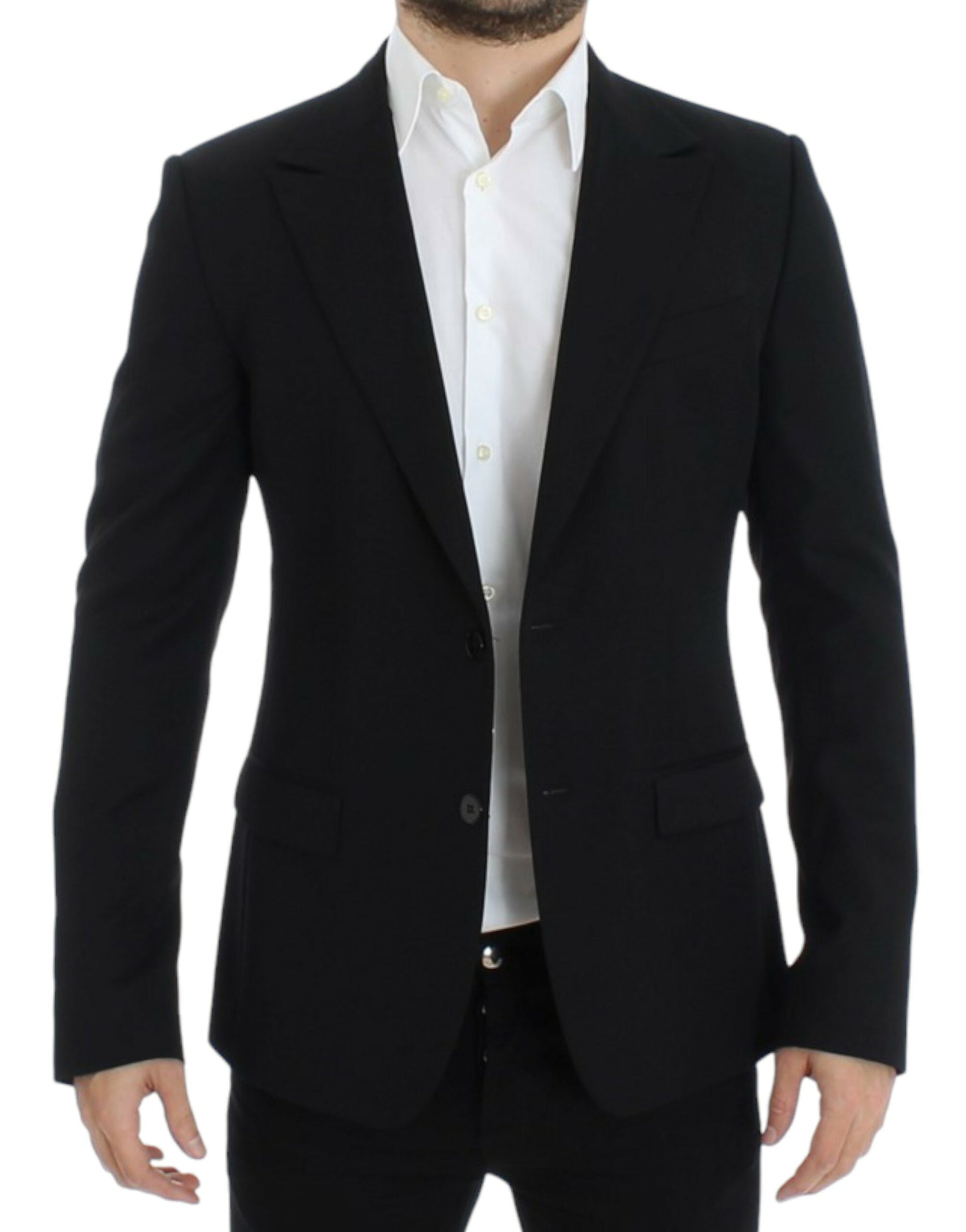 Elegante Slim Fit Zwarte Wollen Blazer