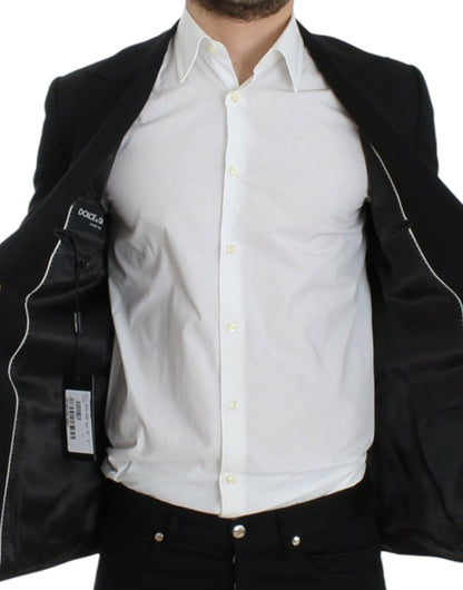 Elegante Slim Fit Zwarte Wollen Blazer