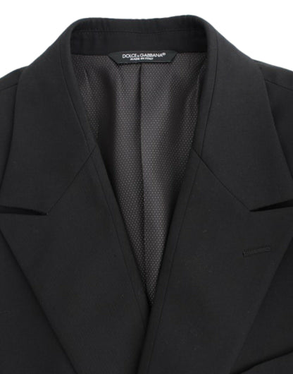 Elegante Slim Fit Zwarte Wollen Blazer