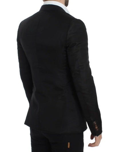 Elegante zwarte blazer met twee knopen van zijdemix