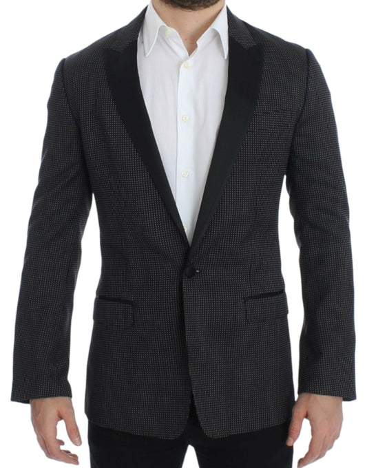 Elegante zwarte gestippeld slim fit blazer