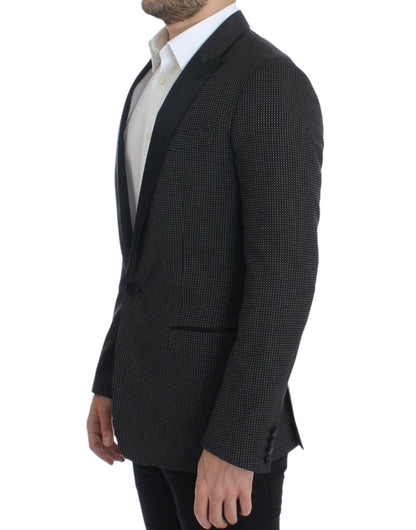 Elegante zwarte gestippeld slim fit blazer