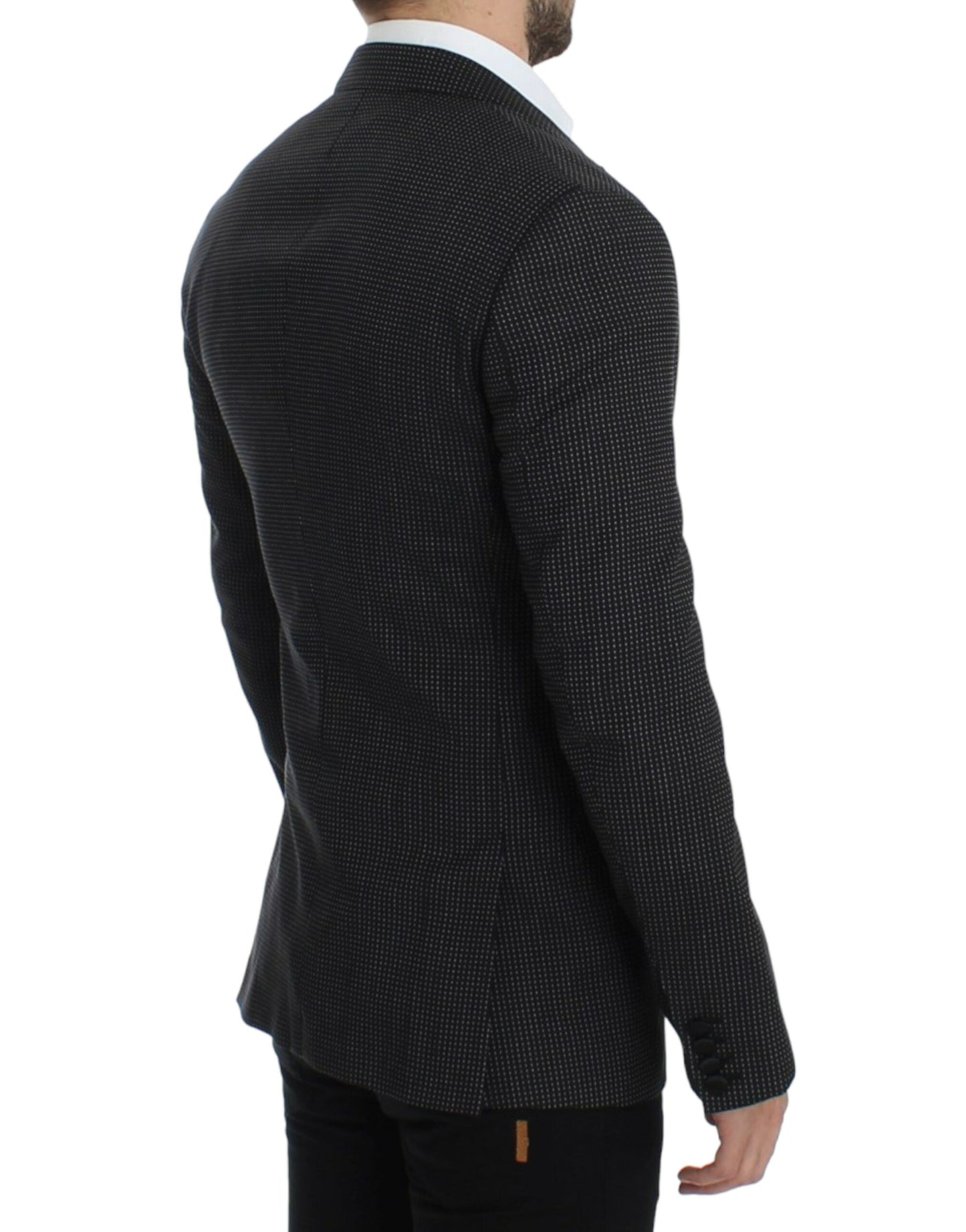 Elegante zwarte gestippeld slim fit blazer