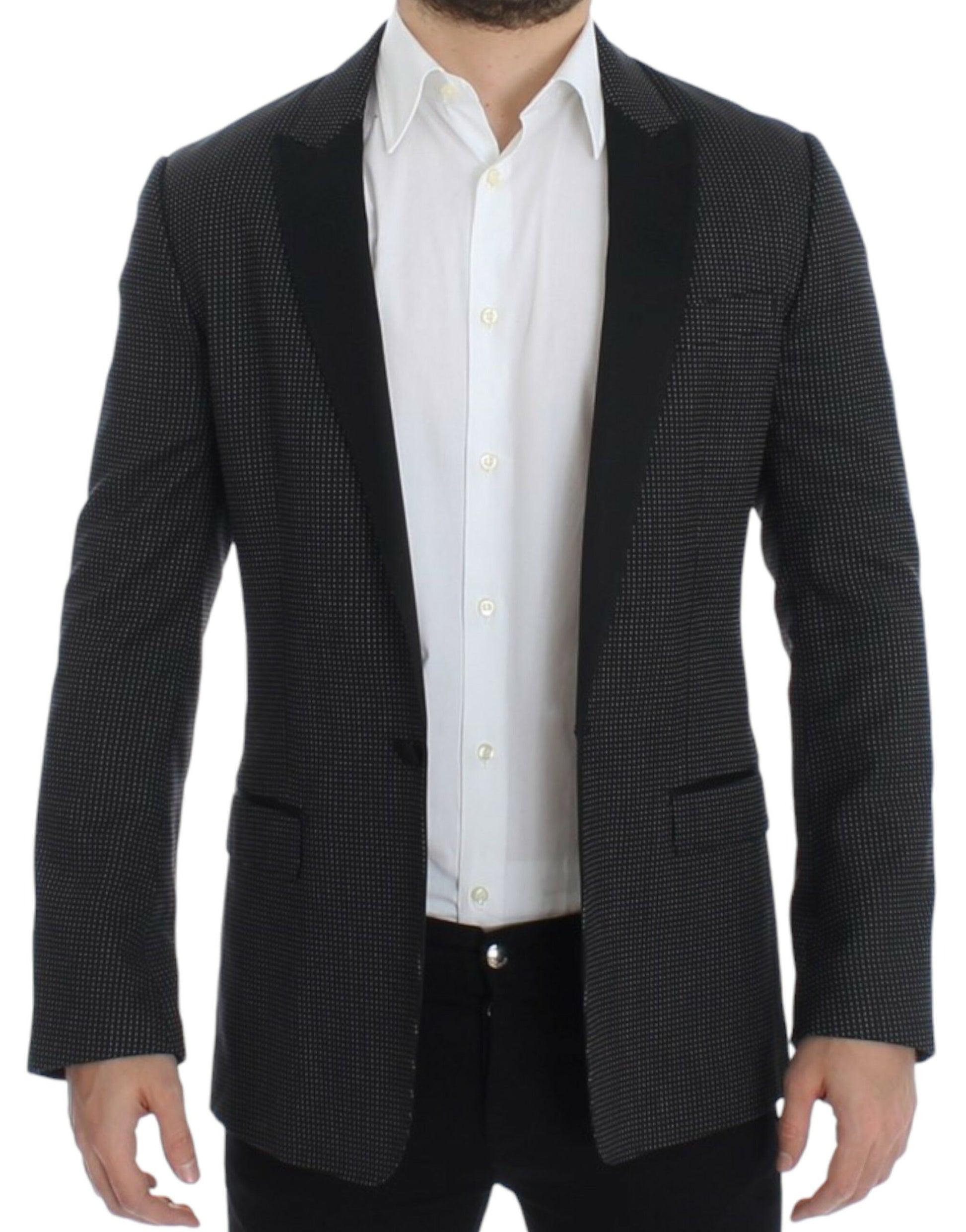 Elegante zwarte gestippeld slim fit blazer