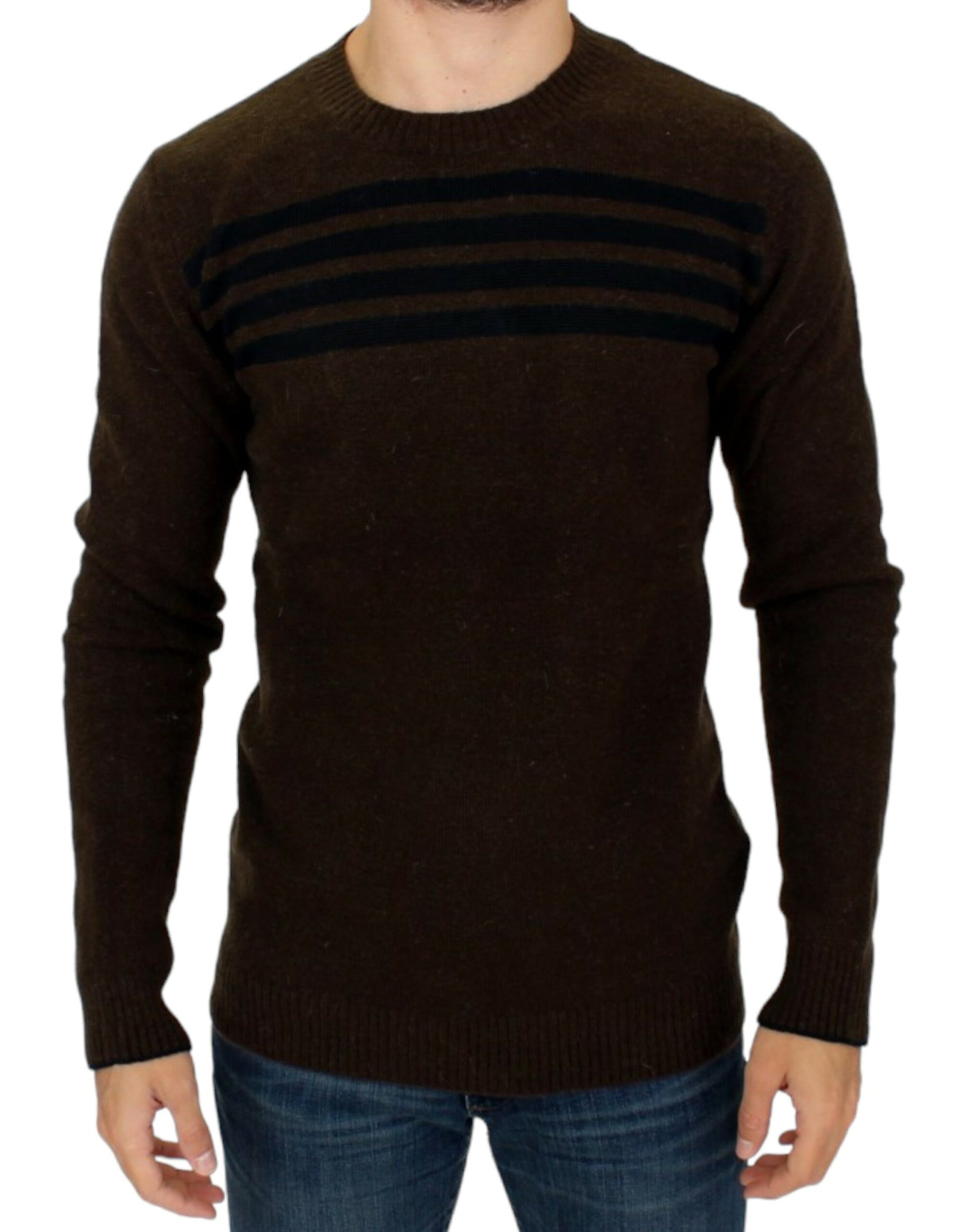 Elegante ronde hals gestreepte trui pullover