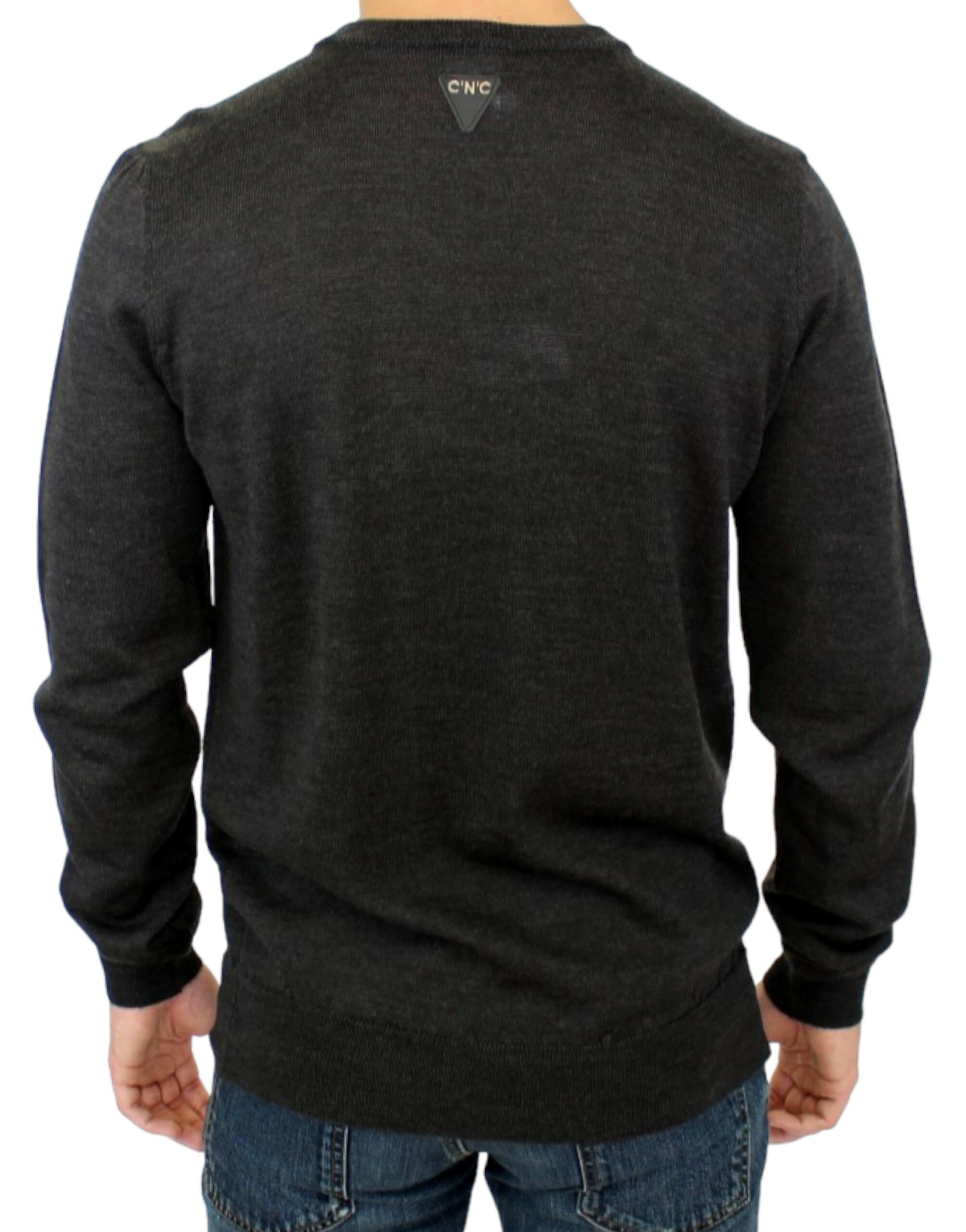 Elegante grijze ronde hals trui pullover