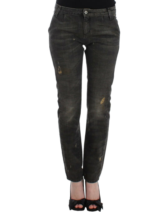 Strakke grijze jeans met rechte pijpen en distressed look