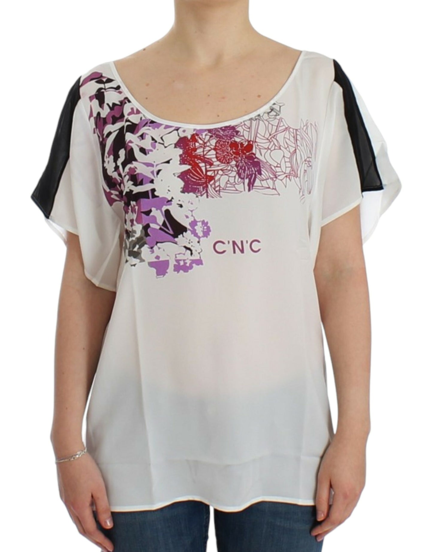 Chic wit V-hals motief print T-shirt