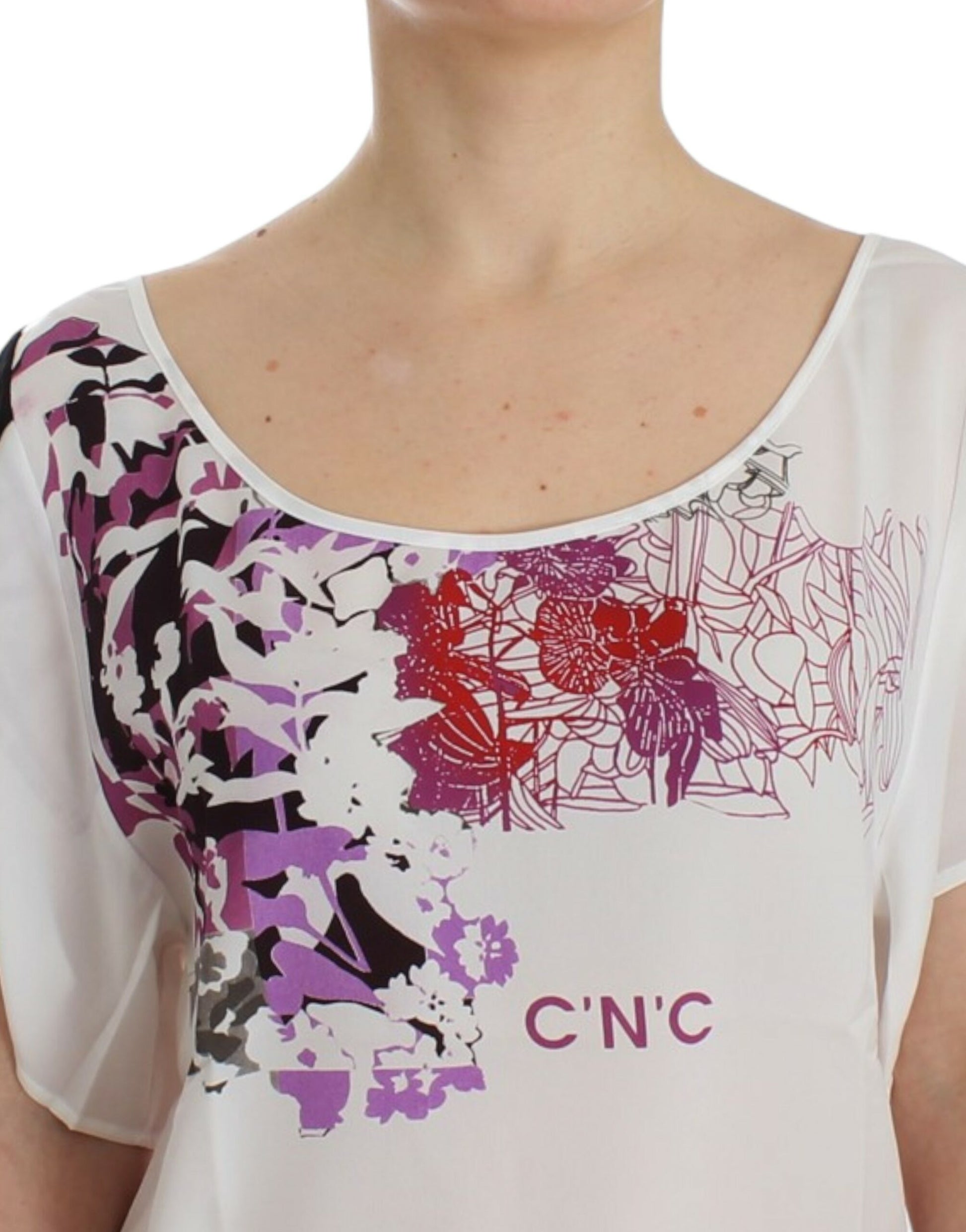 Chic wit V-hals motief print T-shirt