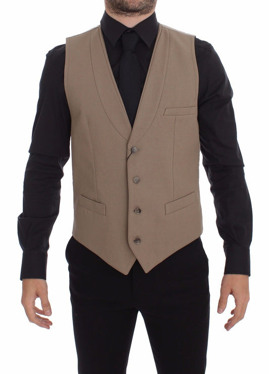 Elegante beige katoenen vest – Slim Fit