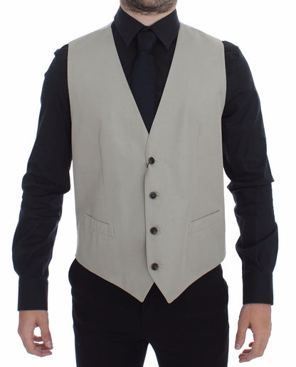 Elegante beige katoenen zijden jurk vest