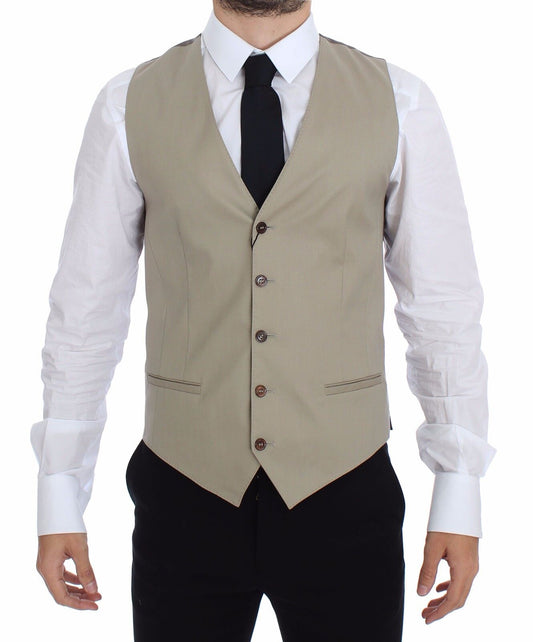 Elegante beige katoenen jurk met vest