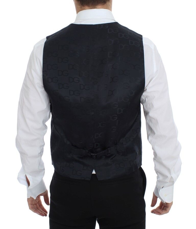 Elegante grijs gestreepte wol-zijde jurk vest