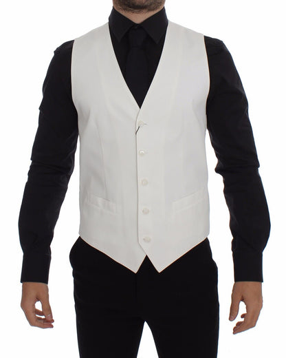 Elegante witte katoenen zijden jurk vest