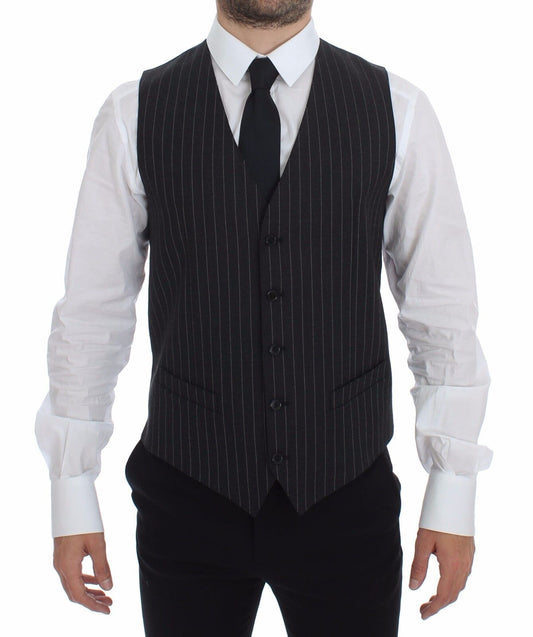 Elegante grijze gestreepte jurk vest