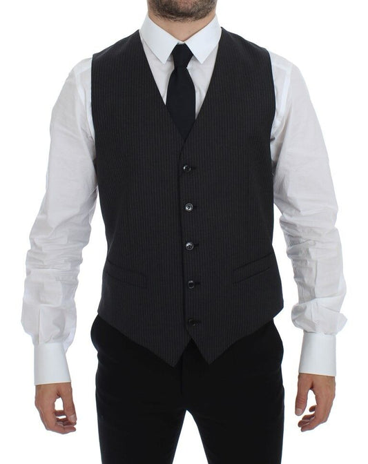 Elegante grijze gestreepte jurk vest