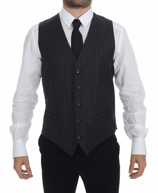 Elegante grijze gestreepte jurk vest