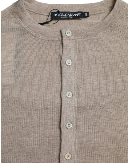 Elegante beige Henley kasjmiertrui