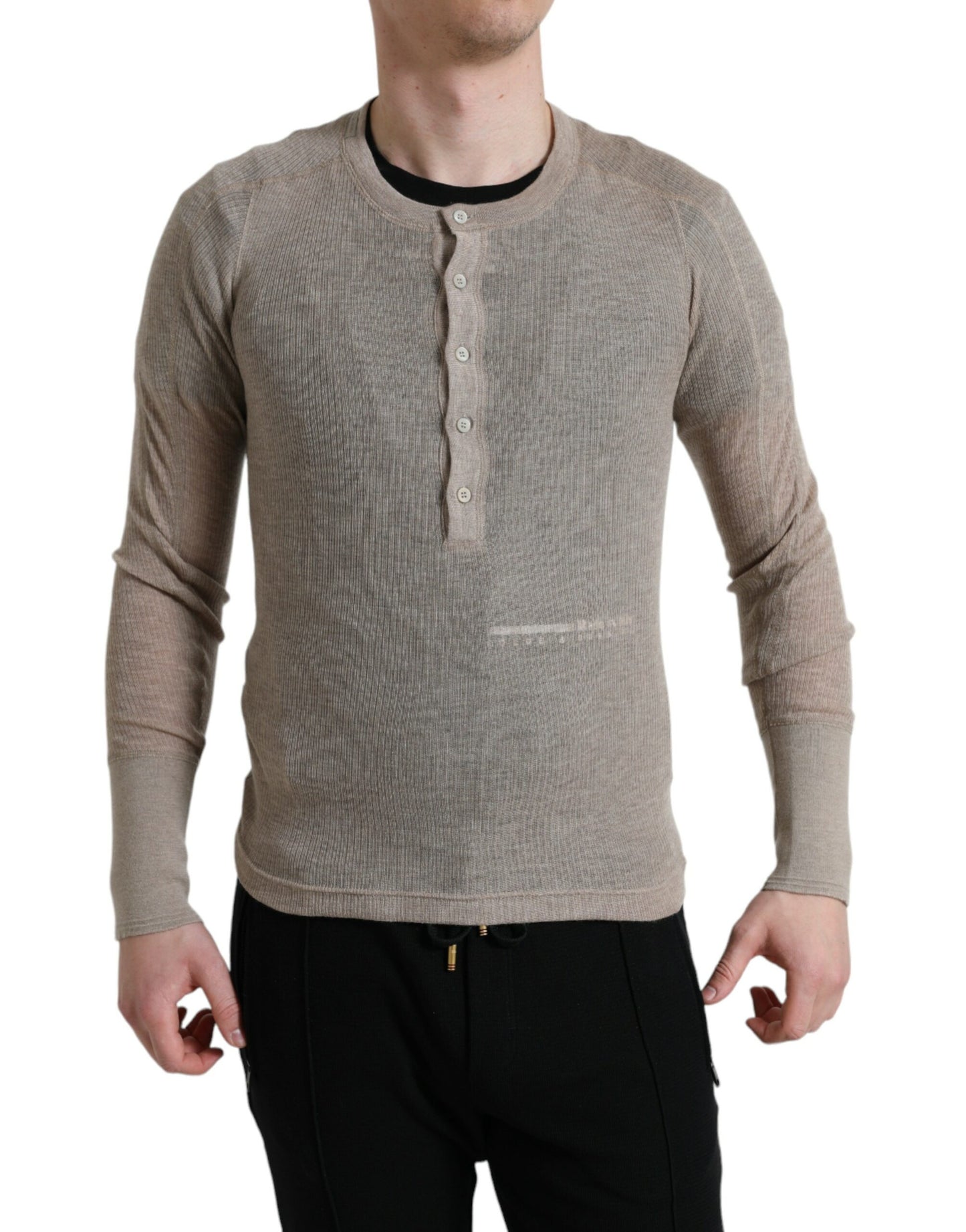 Elegante beige Henley kasjmiertrui