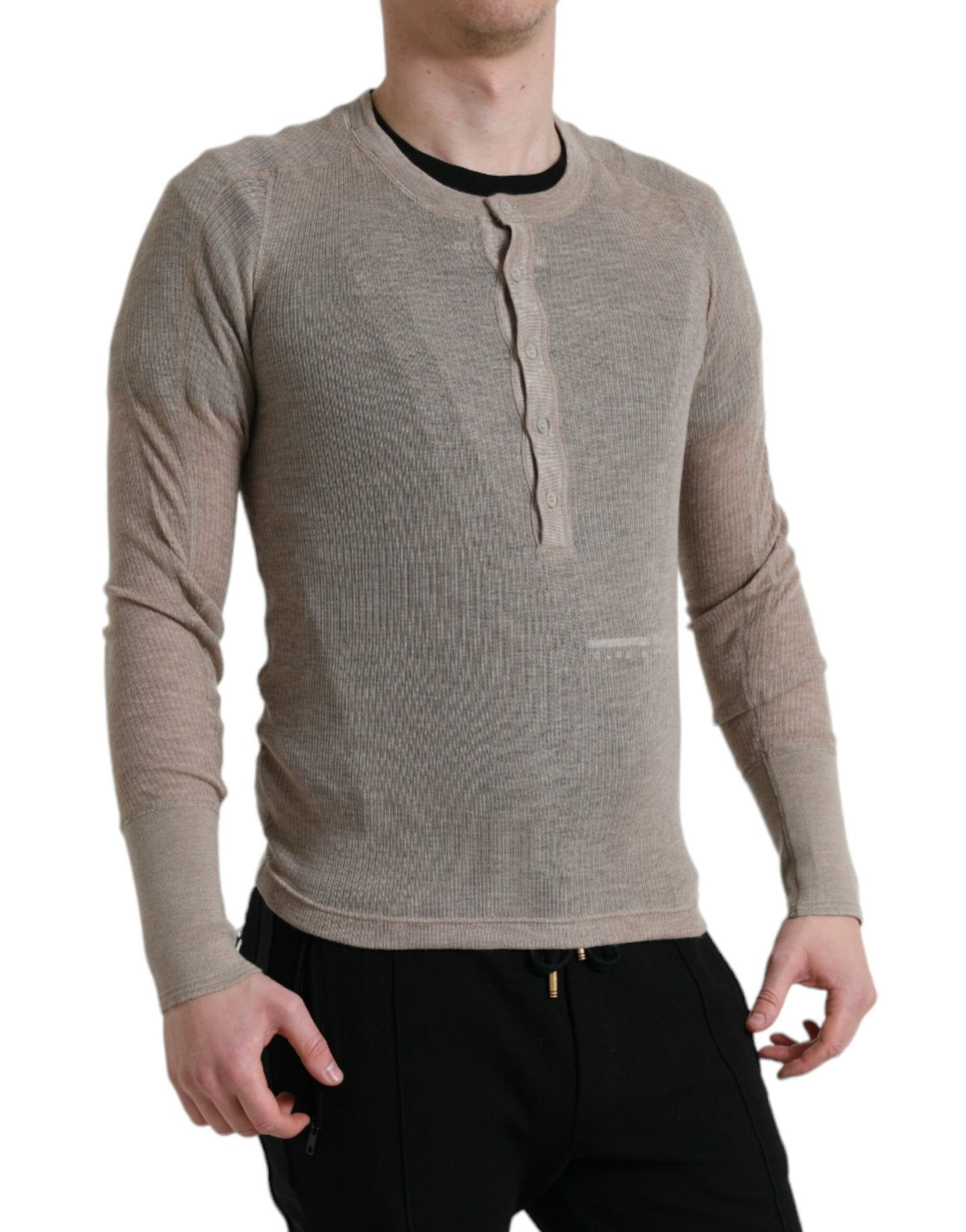 Elegante beige Henley kasjmiertrui