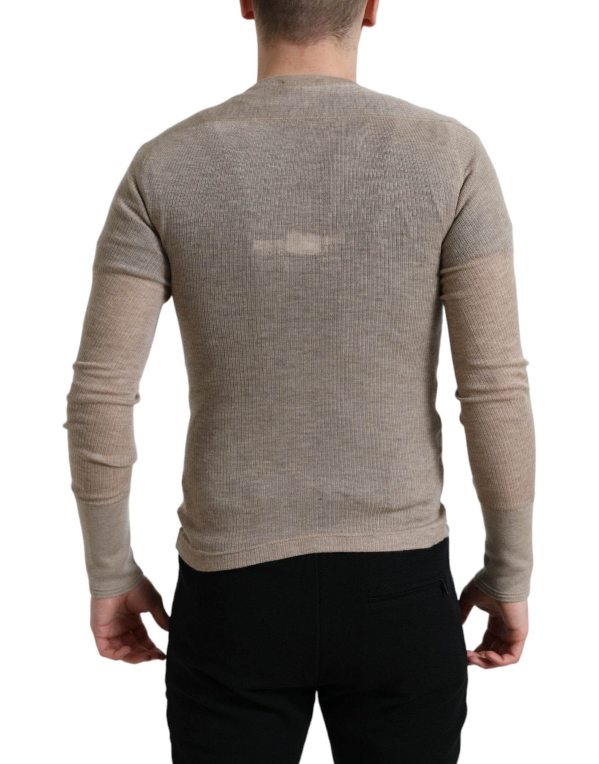 Elegante beige Henley kasjmiertrui