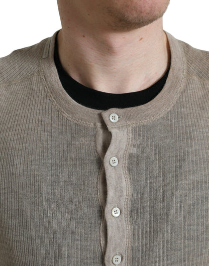 Elegante beige Henley kasjmiertrui