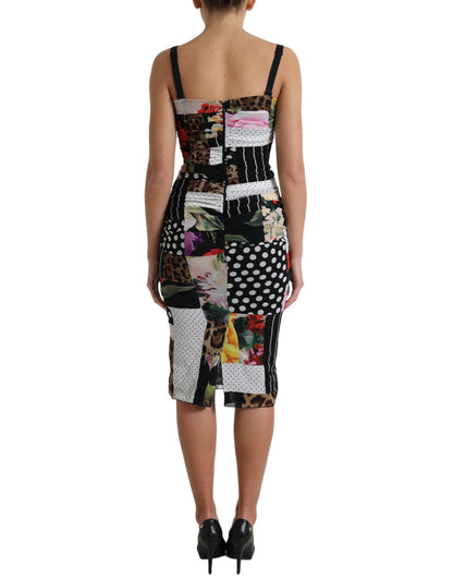 Elegante patchwork zijden midi-jurk