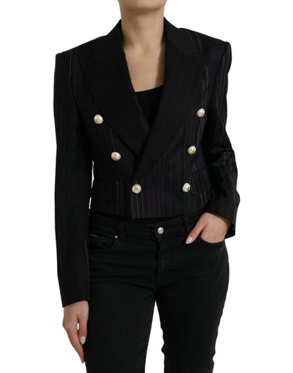 Elegante gestreepte wollen blazer met dubbele rij knopen