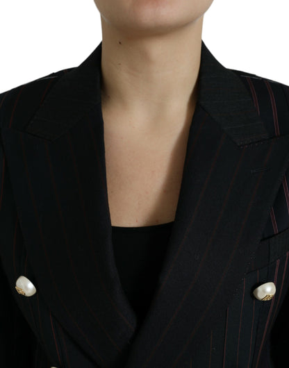 Elegante gestreepte wollen blazer met dubbele rij knopen