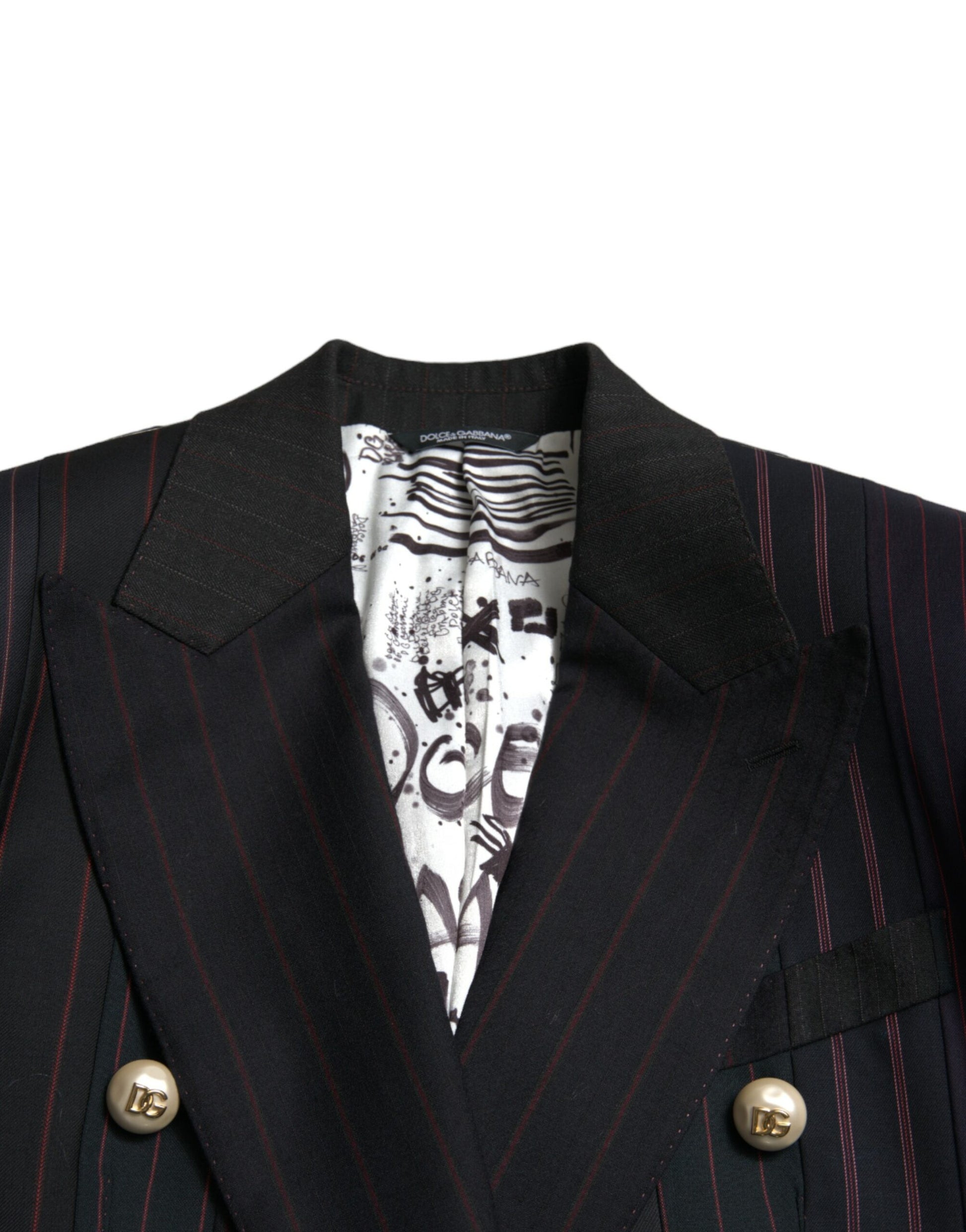 Elegante gestreepte wollen blazer met dubbele rij knopen