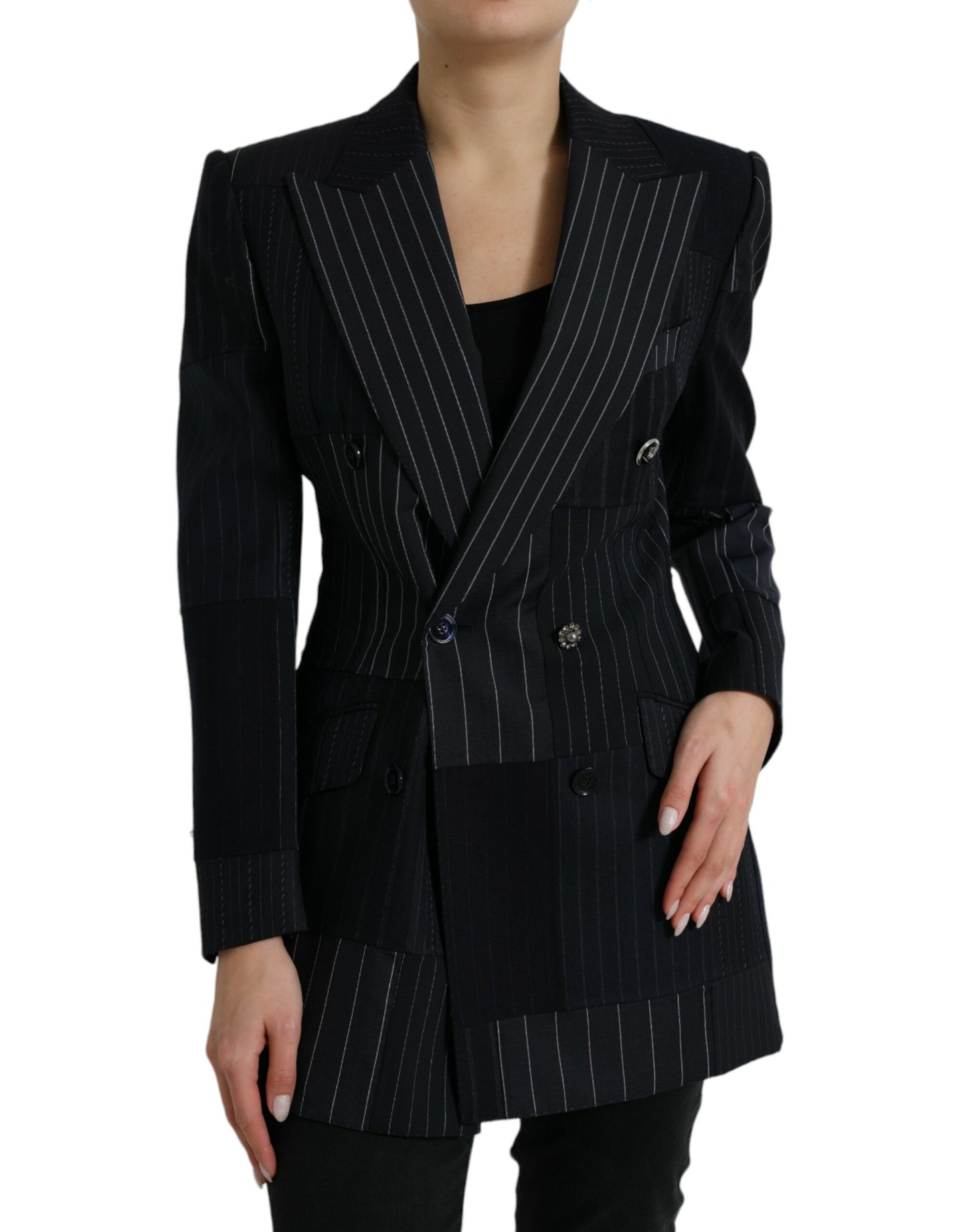 Elegante gestreepte maagdelijke wollen blazer