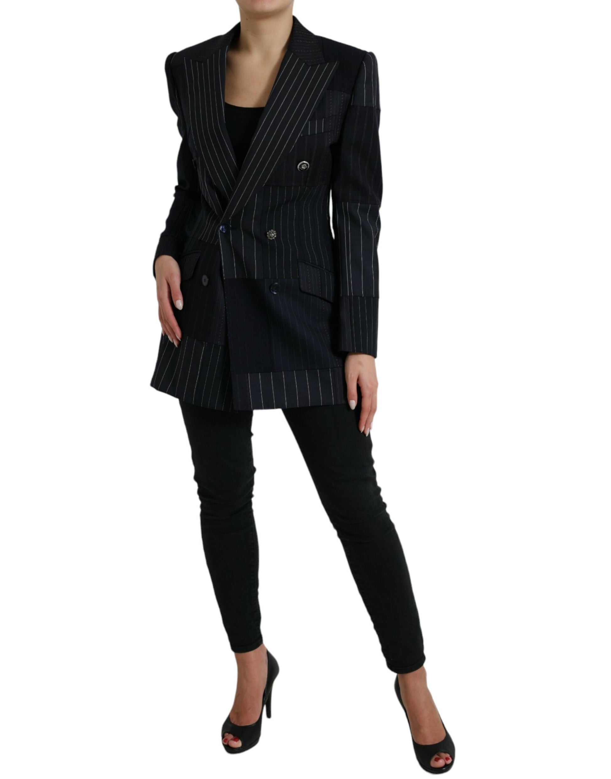 Elegante gestreepte maagdelijke wollen blazer