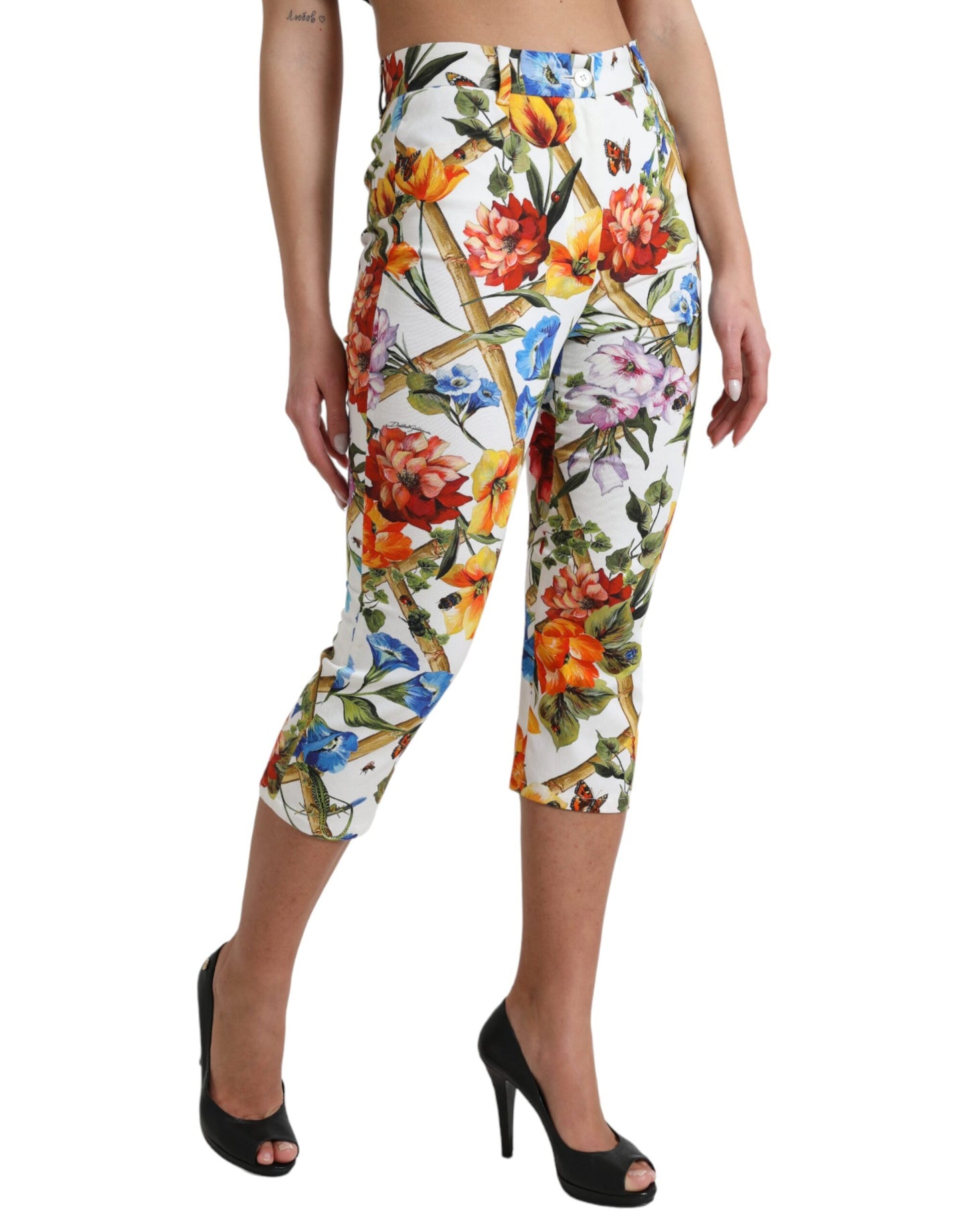 Bloemen hoge taille cropped mode broek