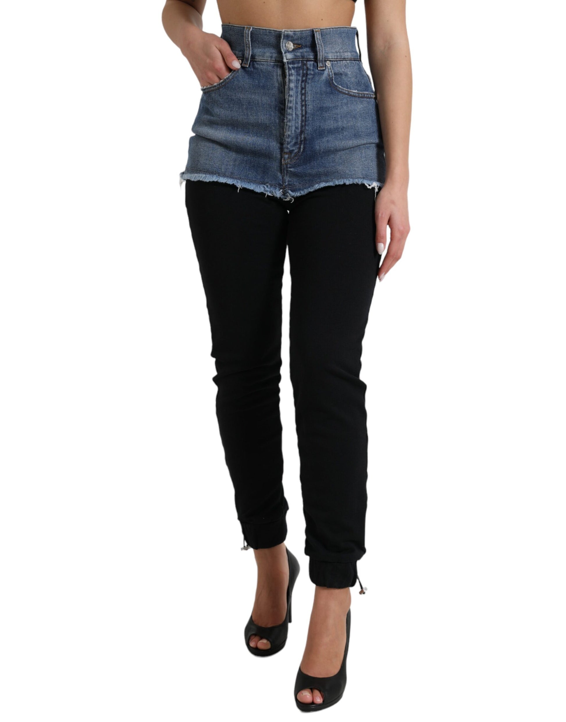 Chique skinny broek met hoge taille en denim shorts