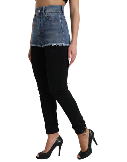 Chique skinny broek met hoge taille en denim shorts